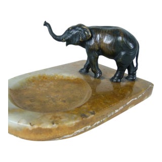 1920s Art Deco Austrian Bronze Elephant on Figured Stone Tray For Sale