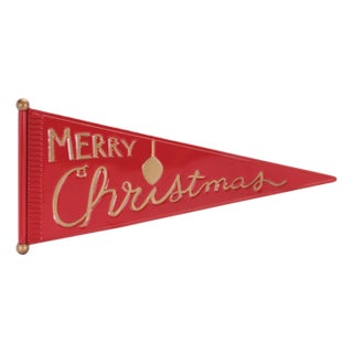 Merry Christmas Metal Pennant Wall Sign 25"L For Sale