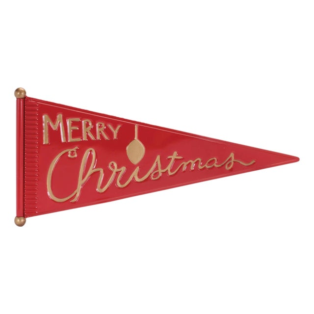 Merry Christmas Metal Pennant Wall Sign 25"L For Sale