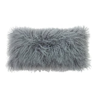 Modern Mongolian Lamb Fur Single Side Pillow in Silver Gray Color For Sale