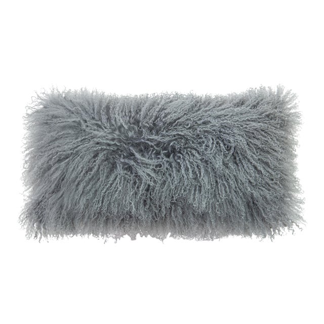 Modern Mongolian Lamb Fur Single Side Pillow in Silver Gray Color For Sale