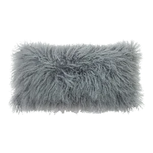 Modern Mongolian Lamb Fur Single Side Pillow in Silver Gray Color