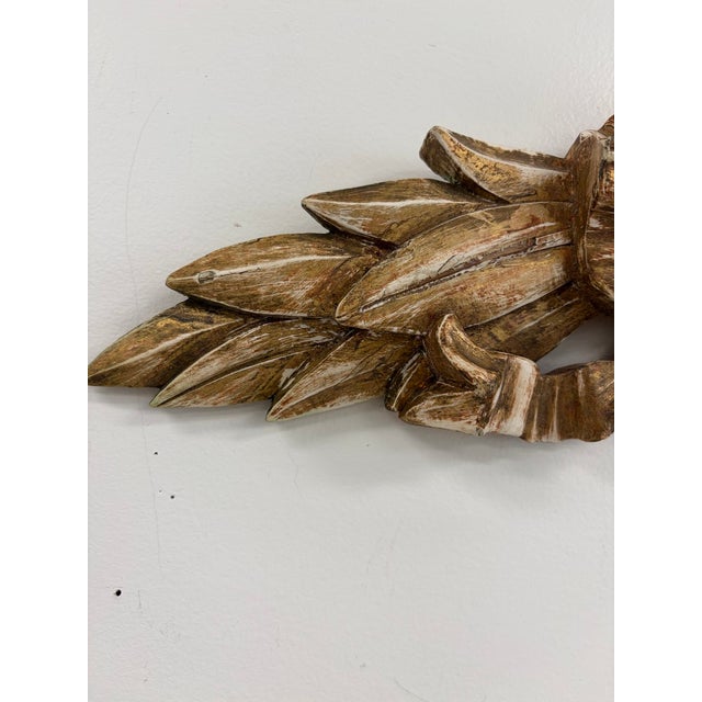 Wood Vintage Carved Giltwood Louis XVI Ribbon Bow & Laurel Wall Ornament – 19" For Sale - Image 7 of 18