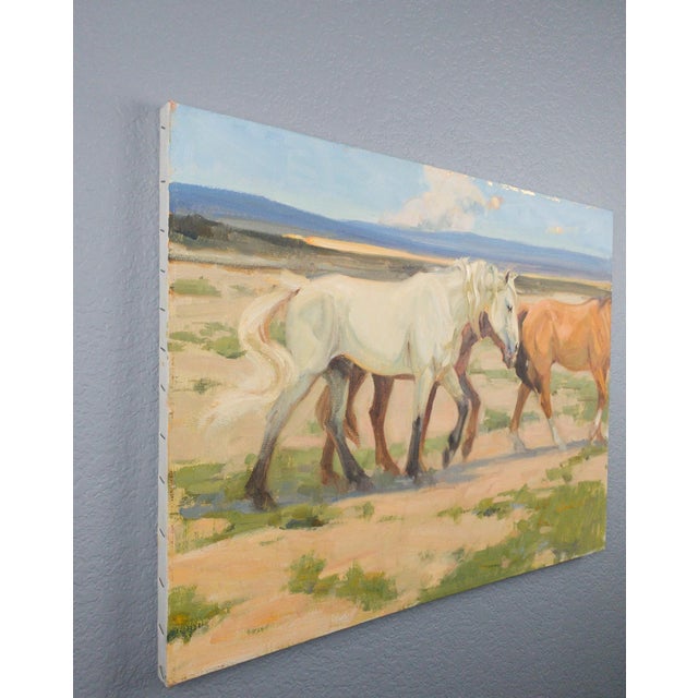 Figurative Gathering the Mares, ca. 2013 by Lani Vlaanderen | Oil on canvas Horses walking in a landscape. For Sale - Image 3 of 5