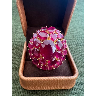 Bochic "Orient" Vintage Natural Ruby Cocktail Ring Set In 18K Gold & Silver For Sale