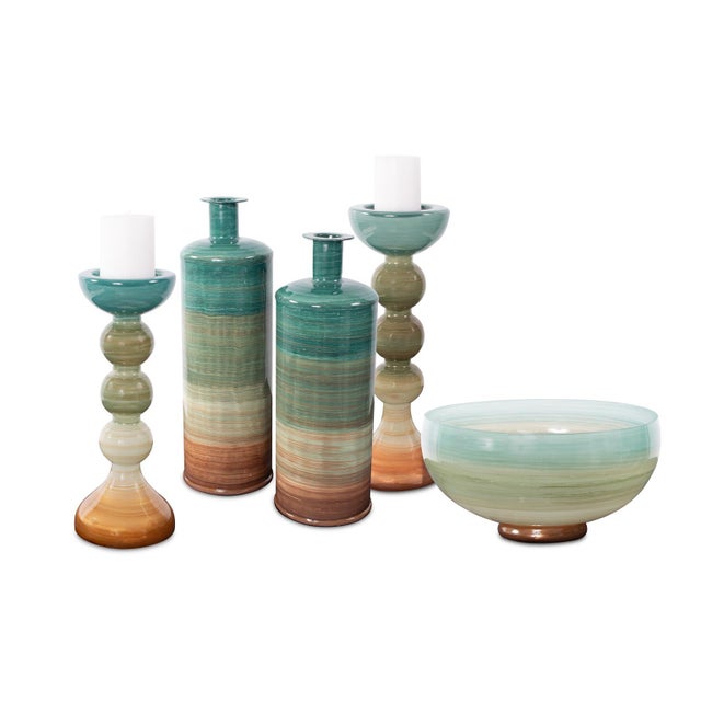 Capri Stripe Glass Candle Holder- Tall For Sale In Chicago - Image 6 of 10