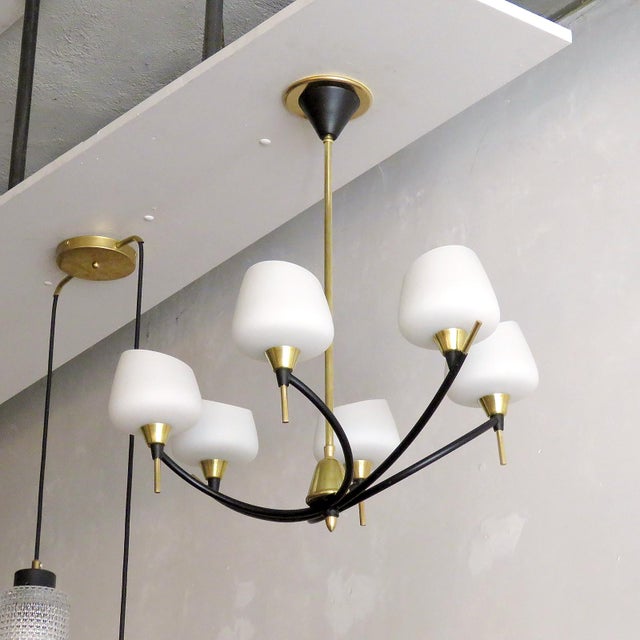 Maison Arlus Six-Arm Chandelier by Arlus, 1950 For Sale - Image 4 of 10