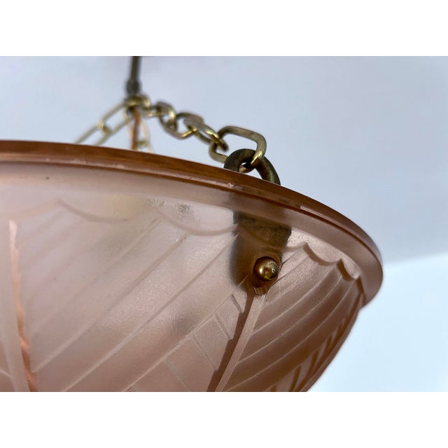 French Art Deco Pink Glass Pendant Light, 1930s For Sale - Image 16 of 18