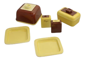 1940s Art Deco Ceramic Breakfast Serving Set Brown and Yellow - 8 Pieces