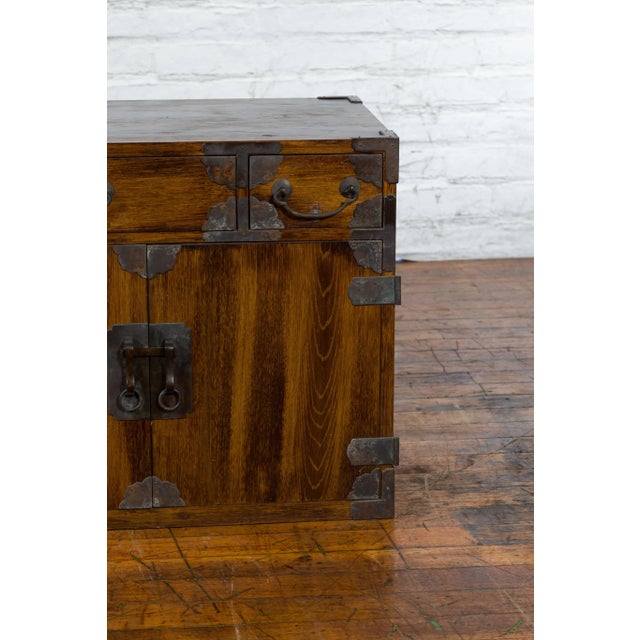 Asian 19th Century Korean Brown Wood & Black Iron Hardware Side Cabinet For Sale - Image 3 of 13
