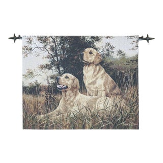 Golden Retrievers Loom Woven Tapestry - 66 X 82 Cm (2'2" X 2'8") - Requires Rod Size 2 For Sale