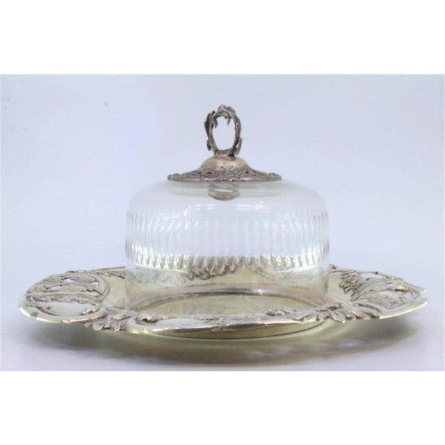 Cheese Dish in Cut Silver and Cut Glass with Raised Fleur-de-Lis and Application Lid, Set of 2 For Sale - Image 5 of 7