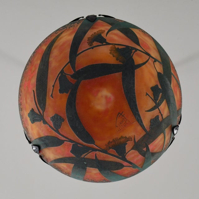 Burnt Orange French Art Deco Pendant Light by Daum & Majorelle - 1925 Cameo Chandelier France For Sale - Image 8 of 15