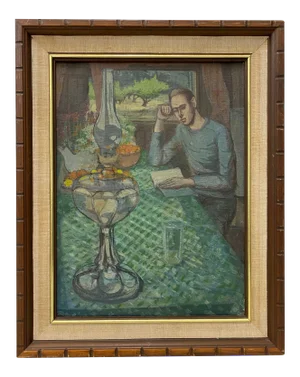Charles Gresham "Reading by the Window" Vintage Oil Painting C.1970
