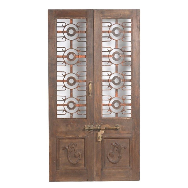 Indian Vintage Indian Carved Teakwood and Iron Door For Sale - Image 3 of 4