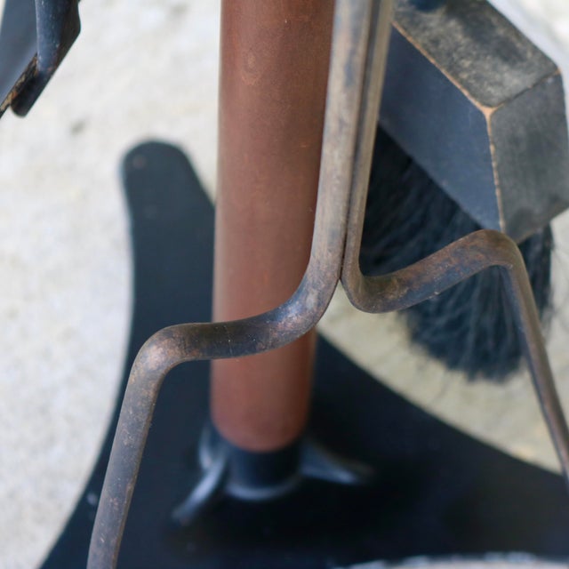 Wood Mid 20th Century Wrought Iron, Brass and Wood Fireplace Tools by Seymour Manufacturing For Sale - Image 7 of 9