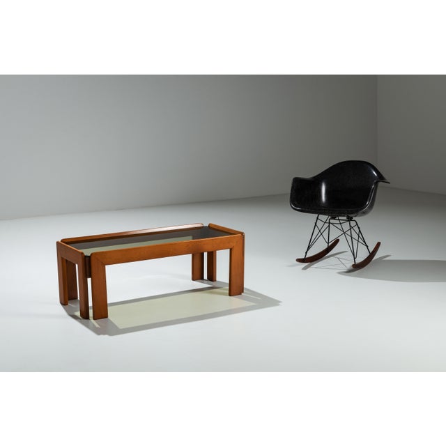 Wood Vintage Coffee Table with Smoke Glass Top by Afra & Tobia Scarpa, 1970s For Sale - Image 7 of 12