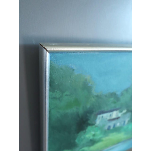 Mid-Century Modern 'House Beyond the Green' Vintage Swedish Expressive Landscape Oil Painting, Framed For Sale - Image 4 of 11