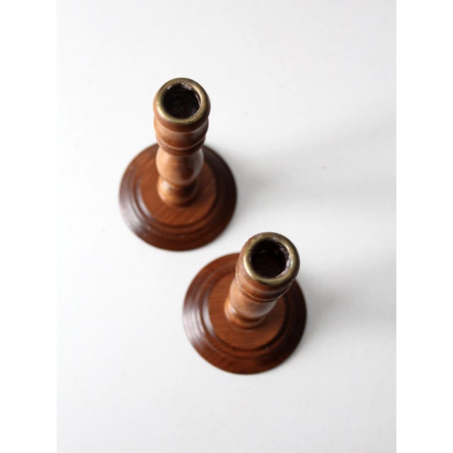 Vintage Turned Wood Candlestick Holders Pair For Sale - Image 10 of 13
