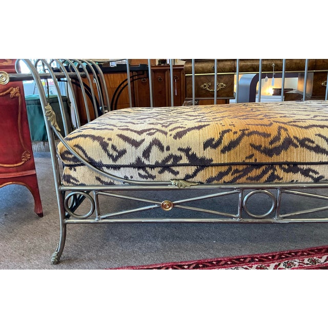 French Maison Jansen Neo-Classical Style Steel Brass Tiger Velvet Daybed Settee - 2 Available For Sale In Atlanta - Image 6 of 12