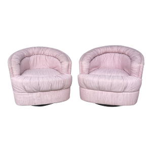 Pink 1980s Barrel Back Swivel Chairs by Brookwood Furniture