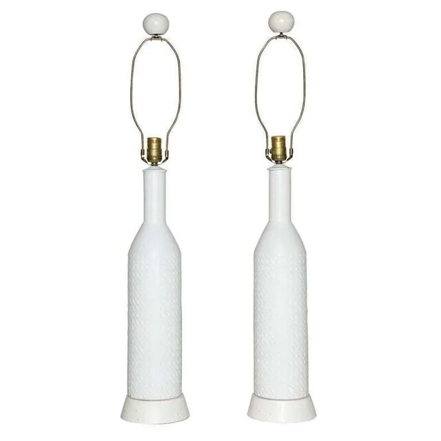 1960s Ak Kag Switzerland White Drip Dot Ceramic Table Lamps - a Pair For Sale - Image 9 of 9