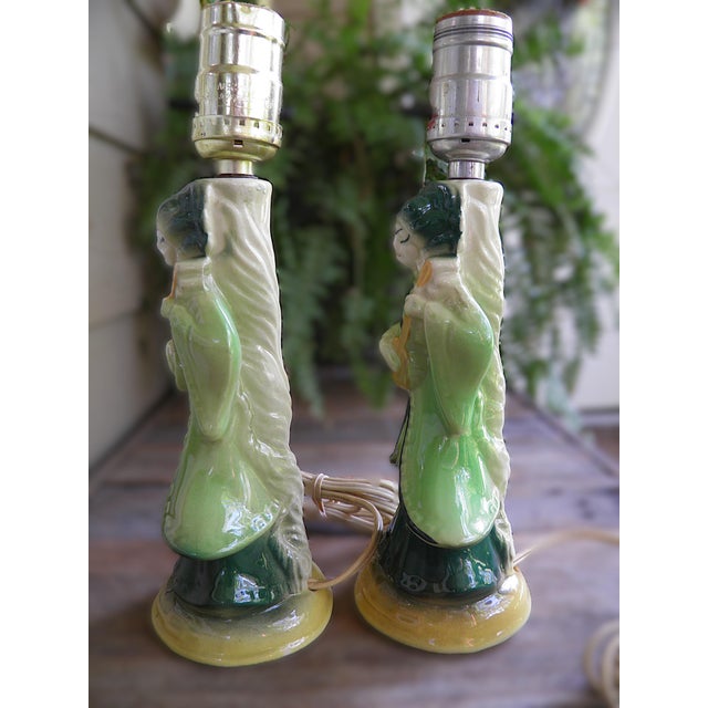 Vintage SHAWNEE Asian Figural Side Table Boudoir Lamps Ceramic WORK Set of 2 This vintage Asian figural side table boudoir...