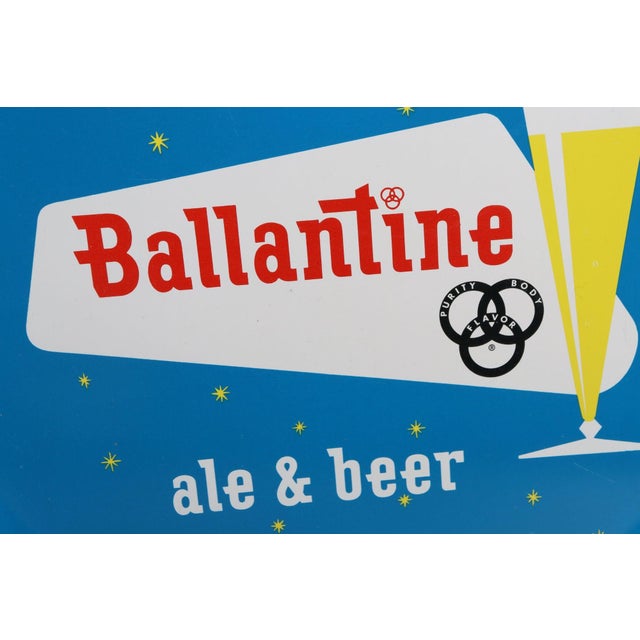 Vintage High Gloss Blue Enameled Metal Double-Sided Ballantine Beer Tray For Sale - Image 9 of 17