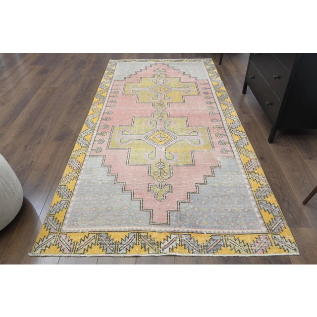 Vintage Turkish Hand-Knotted vintage rug is a semi-antique vintage runner rug.'70s Eastern region of Turkey's unique rug...