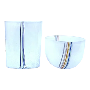 1980s Kosta Boda Rainbow Post Modern Vase & Bowl Set- 2 Pieces