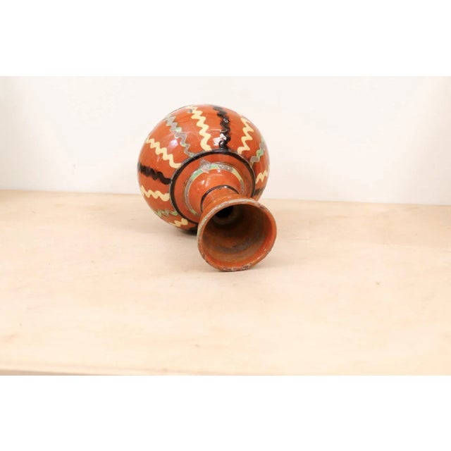French French 19th Century Jaspe Pottery Wine Serving Jug with Rust Glaze, Wavy Décor For Sale - Image 3 of 13