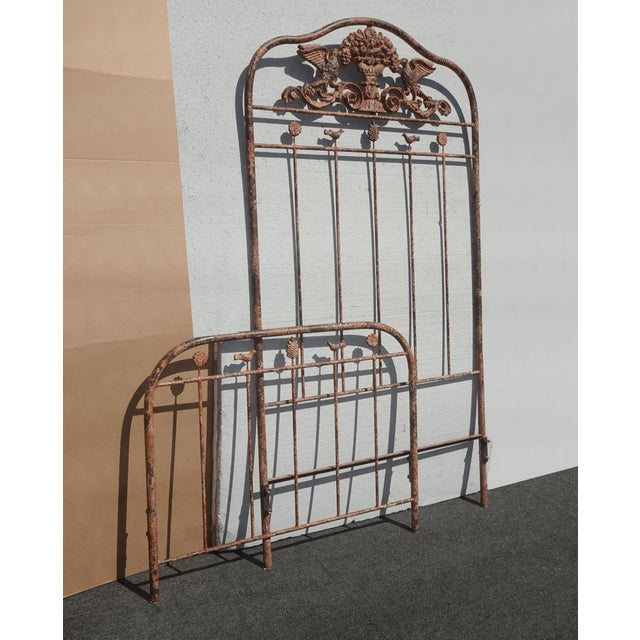 French Country Vintage French Country Brown Crackle Twin Bed Frame ~ Headboard Footboard &Rails For Sale - Image 3 of 18