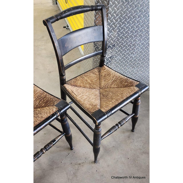 Set of 5 Antique 19th Century Black Stenciled L Hitchcock Country Dining Chairs For Sale In New York - Image 6 of 17