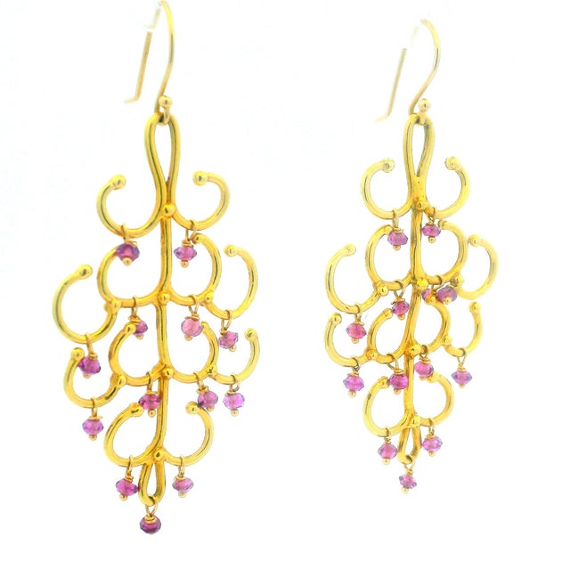Vintage Italian 18k Gold Pink Tourmaline Chandelier Earrings, A Pair For Sale - Image 4 of 8