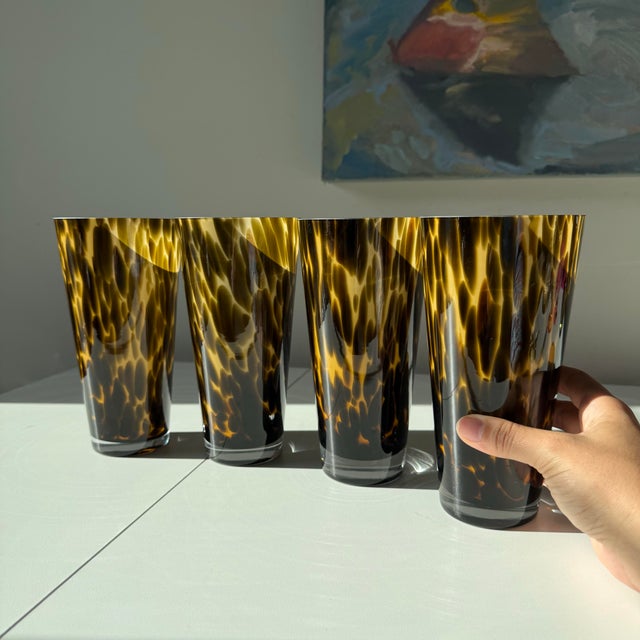 Carlo Moretti Vintage Cased Tortoiseshell Glass Tumblers in the Style of Carlo Moretti; Set of Four For Sale - Image 4 of 5