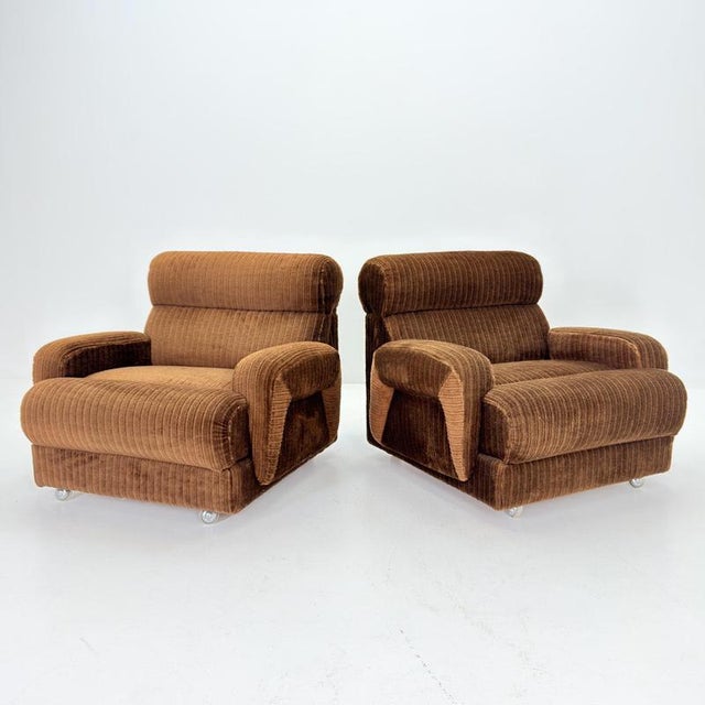 Mid-Century Brown Corduroy Lounge Chair on Casters, 1970s For Sale - Image 6 of 18