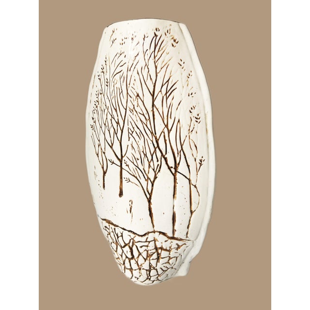 Rustic Vintage Tenmoku Handmade Incised Pottery Brown Trees Roots in Ground Vase For Sale - Image 3 of 6