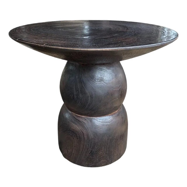 Round Side Table Crafted From Mango Wood, Dark Brown Finish For Sale