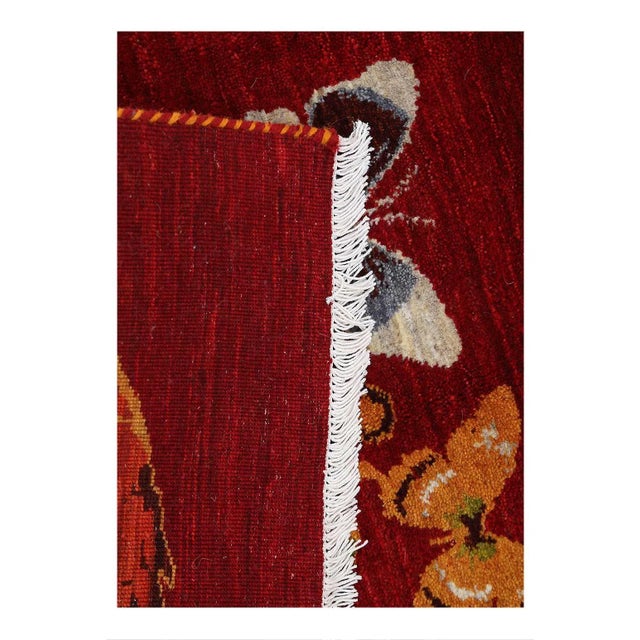 Red Color Fine Hand Knotted Persian Gabbeh For Sale - Image 4 of 4