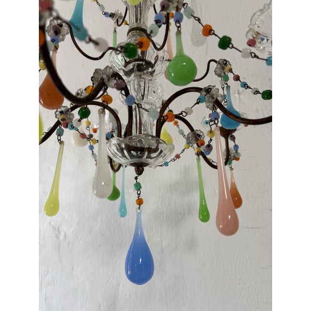 French Rainbow Pastel Confetti Candy Colors Opaline Drops Chandelier, Circa 1920 For Sale - Image 9 of 12