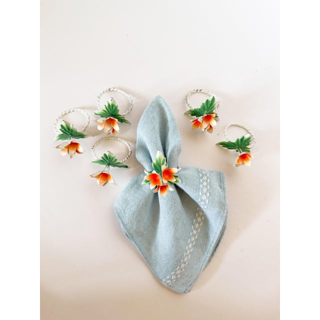 Vintage Tole Flower Napkin Rings- Set of 6 For Sale - Image 4 of 8