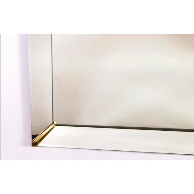 Mid-Century Modern Grand Beveled Mirror With Brass Corner Accents For Sale - Image 3 of 5