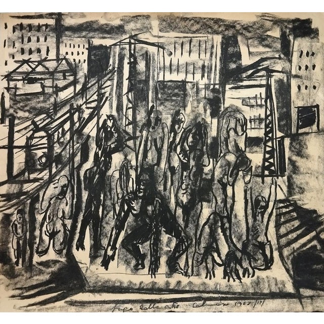 Mario Salmaso, Fuga dalla Città, 1963, Charcoal on Paper For Sale - Image 4 of 4
