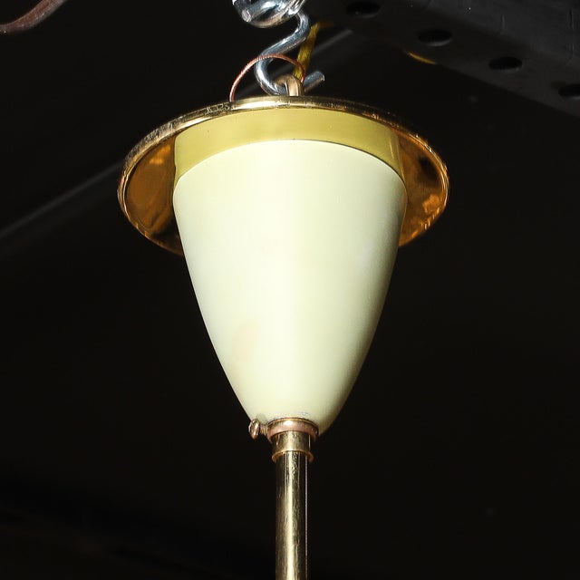 Mid-Century Polished Brass & Green Enamel 12 Light Chandelier by Stilnovo For Sale In New York - Image 6 of 18
