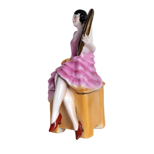 Ceramic Art Deco Porcelain Powder Jewelry Box with Woman, 1930s For Sale - Image 7 of 12