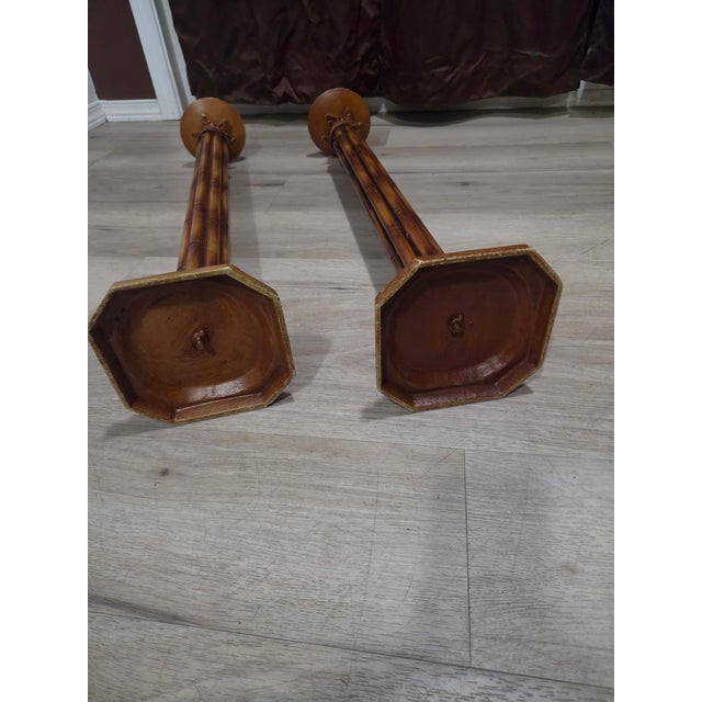 Late 20th Century Hollywood Regency Style Faux-Bamboo Floor Candlesticks. For Sale - Image 4 of 7