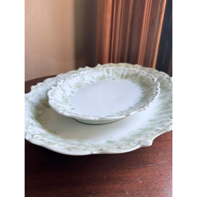 Late 19th Century, Elite Works Limoges France Porcelain Serving Platters Green Floral Garland Scalloped Edge - a Pair For Sale - Image 12 of 12