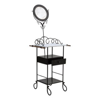 1900s French Metal Vanity With Marble Top and Mirror For Sale
