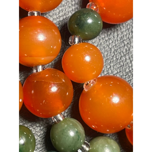 1950s Gemstone Necklace Red Nanhong Agate Bingju Type (Icey Orange Tangerine). Necklace With Jade Vintage Screw Clasp For Sale - Image 5 of 9
