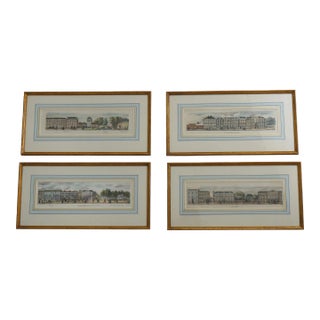 Set of 4 European Village Scene Framed Colored Engravings For Sale
